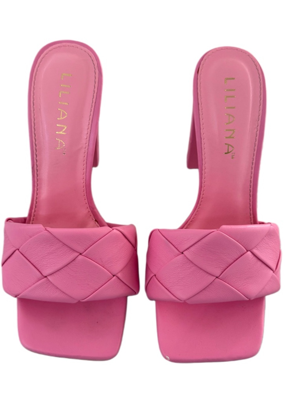 Liliana Pink Braided Square Toe Block Heel Mule Size 6 Beach Vacay Colorful - Picture 8 of 9